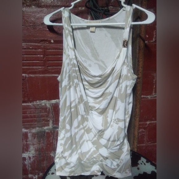 Michael Kors Beige and White Draped Tank Top - Picture 1 of 4